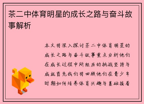 茶二中体育明星的成长之路与奋斗故事解析