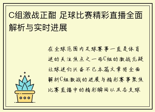 C组激战正酣 足球比赛精彩直播全面解析与实时进展