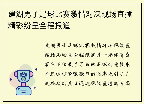 建湖男子足球比赛激情对决现场直播精彩纷呈全程报道